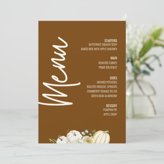 Modern Floral Dinner Menu Thanksgiving Herfst Kaart (Staand voorkant)