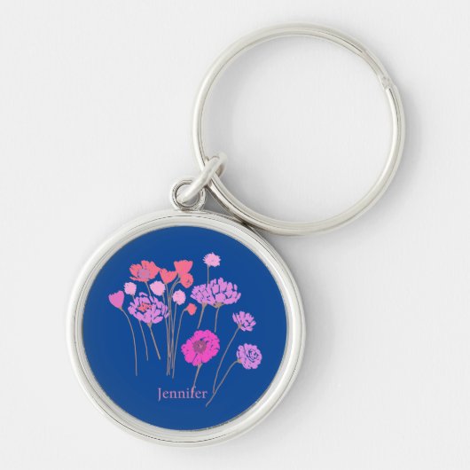 Modern Floral Donkerblauw Sleutelhanger (Voorkant)