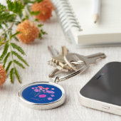 Modern Floral Donkerblauw Sleutelhanger (Zijkant)