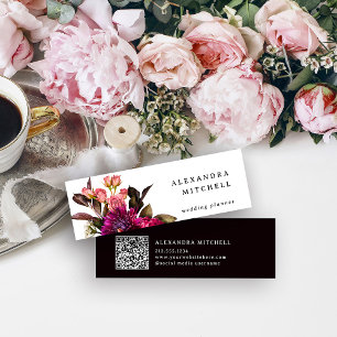 Modern Floral Donkere kleurrijke en elegante QR- Mini Visitekaartje