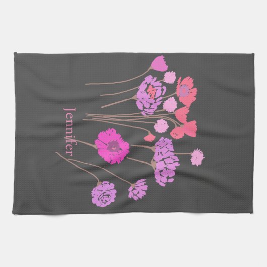 Modern Floral Donkergrijs Theedoek (Horizontaal)