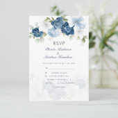Modern Floral Dusty Blue Botanical RSVP Kaartje (Staand voorkant)