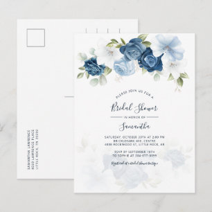 Modern Floral Dusty Blue Script Vrijgezellenfeest Uitnodiging Briefkaart