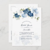 Modern Floral Dusty Blue Script Vrijgezellenfeest Uitnodiging Briefkaart (Voorkant / Achterkant)
