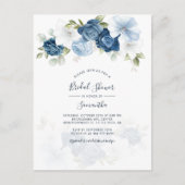 Modern Floral Dusty Blue Script Vrijgezellenfeest Uitnodiging Briefkaart (Voorkant)