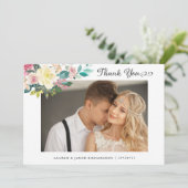Modern Floral | Eenvoudig twee fotobruiloft Bedankkaart (Staand voorkant)