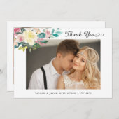 Modern Floral | Eenvoudig twee fotobruiloft Bedankkaart (Voorkant / Achterkant)