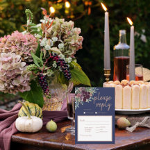 Modern Floral Elegance Navy Roos Gold Wedding RSVP