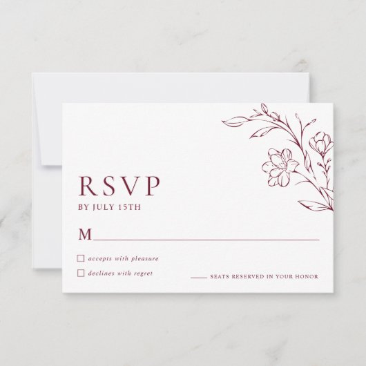 Modern Floral Elegant Burgundy Wedding RSVP Card (Voorkant)