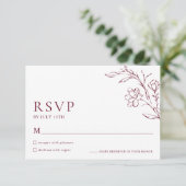 Modern Floral Elegant Burgundy Wedding RSVP Card (Staand voorkant)