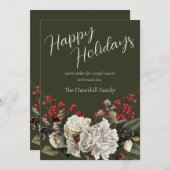 Modern Floral Elegant Script Familienaam Feestdagenkaart (Voorkant / Achterkant)