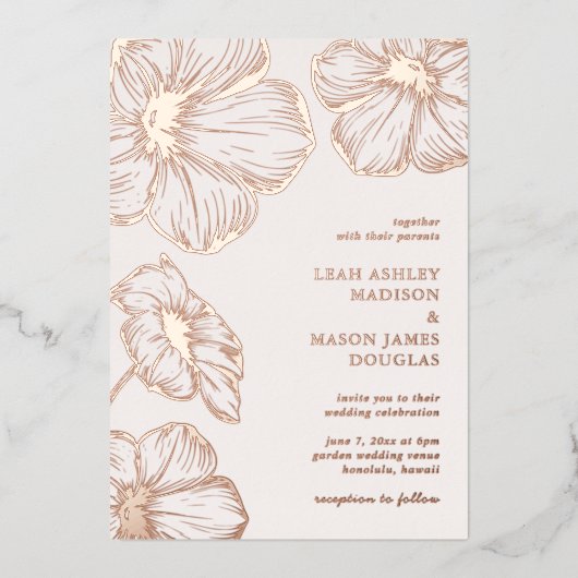 Modern Floral Elegant Wedding Folie Uitnodiging (Voorkant)