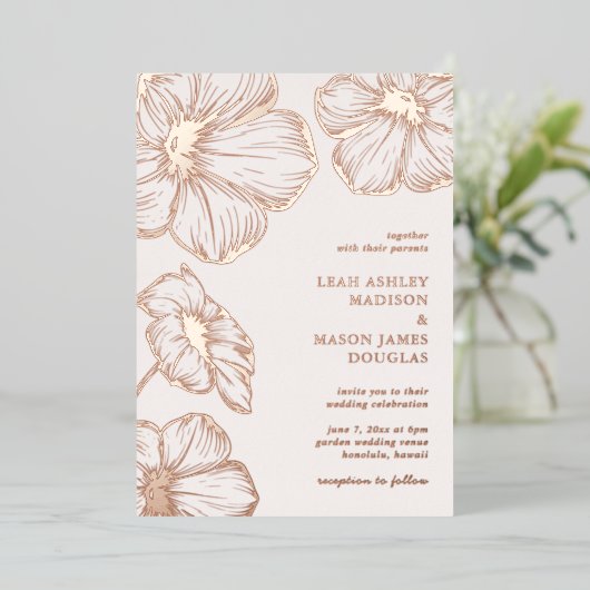 Modern Floral Elegant Wedding Folie Uitnodiging (Staand Voorkant)