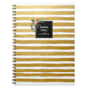 Modern Floral en Gold Foil Stripes Notitieboek