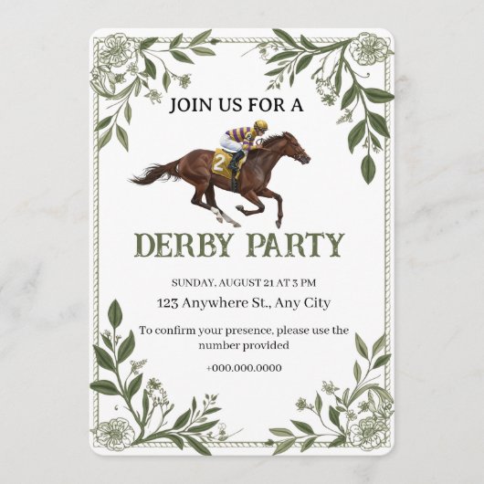 Modern Floral Equestrian Derby Invitation Kaart (Voorkant)