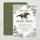 Modern Floral Equestrian Derby Invitation Kaart (Voorkant / Achterkant)
