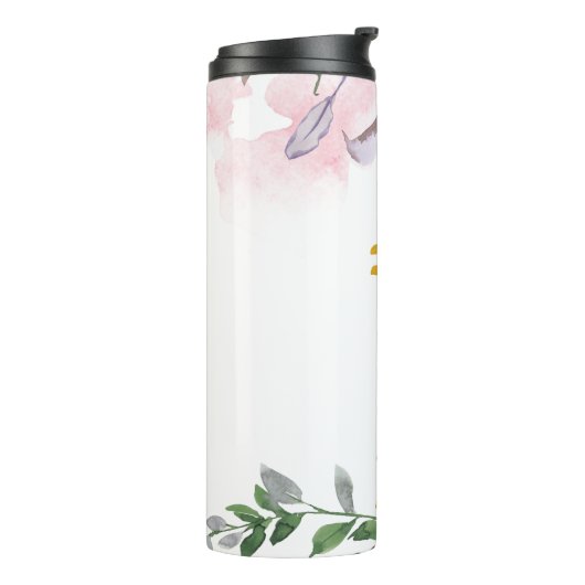 Modern Floral Faux Gold Maid of Honor Script Naam Thermosbeker (Gedraaid links)