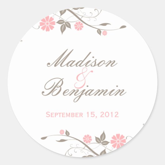 Modern Floral Favor Sticker - Zacht roze (Voorkant)
