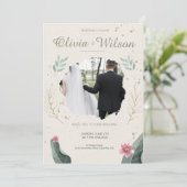 Modern Floral Foto Rustic Wedding Kaart (Staand voorkant)