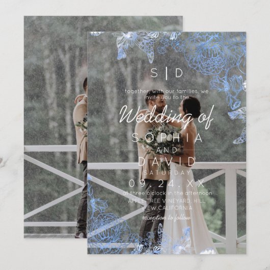 Modern Floral Frame Photo Modern Wedding  Kaart (Voorkant / Achterkant)