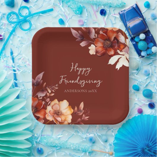 Modern Floral Friendsgiving  Papieren Bordje (Feest)