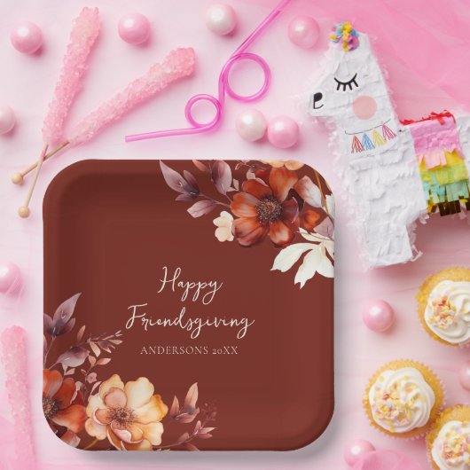 Modern Floral Friendsgiving Papieren Bordje (Feest)