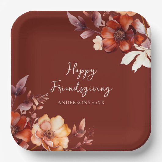 Modern Floral Friendsgiving  Papieren Bordje (Voorkant)