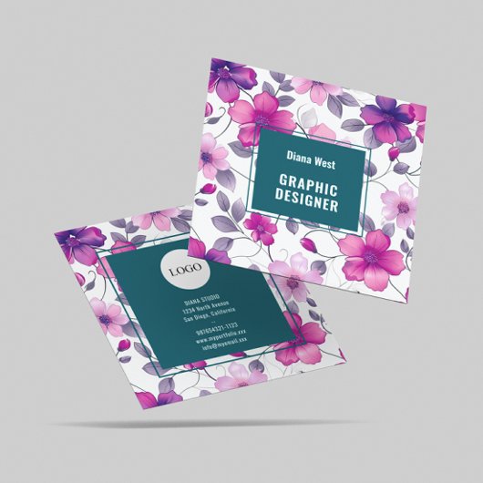 Modern Floral Fuchsia Groen Visitekaartje