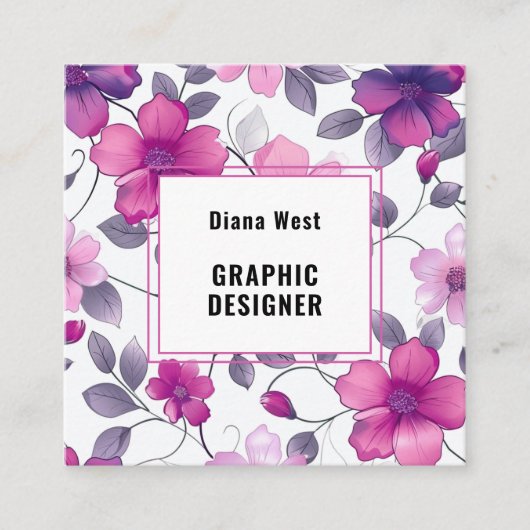 Modern Floral Fuchsia Roze Visitekaartje (Voorkant)
