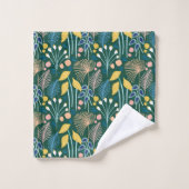 Modern Floral Garden Illustration Pattern in Green Bad Handdoek (Wasdoekje)