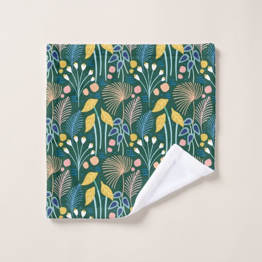 Modern Floral Garden Illustration Pattern in Green Bad Handdoek (Wasdoekje)