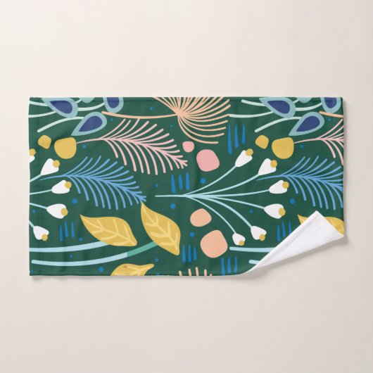 Modern Floral Garden Illustration Pattern in Green Bad Handdoek (Handdoek)