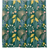 Modern Floral Garden Illustration Pattern in Green Douchegordijn (Voorkant)