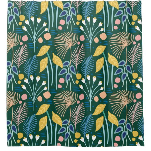 Modern Floral Garden Illustration Pattern in Green Douchegordijn (Voorkant)