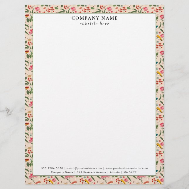 Modern Floral Garden Pattern Company Name Details Briefhoofd (Voorkant)