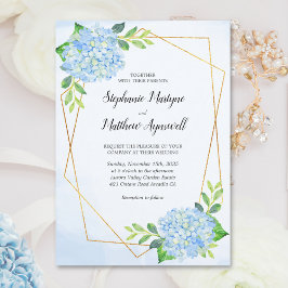 Modern Floral Geometric Blue Hydrangea Wedding Kaart