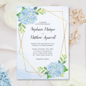 Modern Floral Geometric Blue Hydrangea Wedding Kaart