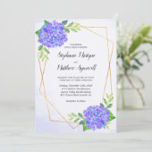 Modern Floral Geometric Paarse Hydrangea Wedding Kaart (Staand voorkant)