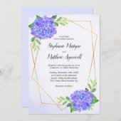 Modern Floral Geometric Paarse Hydrangea Wedding Kaart (Voorkant / Achterkant)