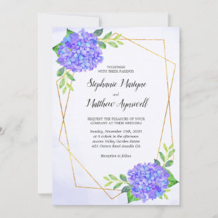 Modern Floral Geometric Paarse Hydrangea Wedding Kaart