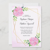 Modern Floral Geometric Pink Hydrangea Wedding Kaart (Voorkant)
