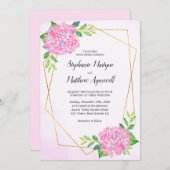 Modern Floral Geometric Pink Hydrangea Wedding Kaart (Voorkant / Achterkant)