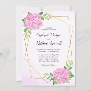 Modern Floral Geometric Pink Hydrangea Wedding Kaart