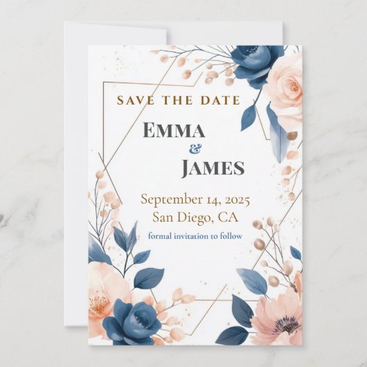 Modern Floral Geometric Wedding Save the Date Kaar Kaart (Voorkant)