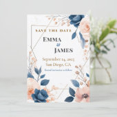 Modern Floral Geometric Wedding Save the Date Kaar Kaart (Staand voorkant)