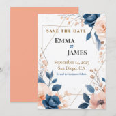 Modern Floral Geometric Wedding Save the Date Kaar Kaart (Voorkant / Achterkant)