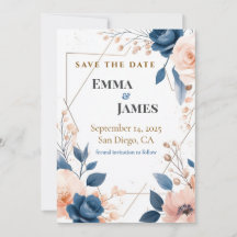 Modern Floral Geometric Wedding Save the Date Kaar