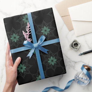 Modern Floral geometrisch patroon Blauwgroen en zw Cadeaupapier
