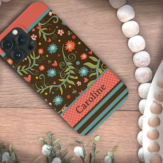 Modern Floral Gepersonaliseerd naam Girly Inspiriv Case-Mate iPhone Case