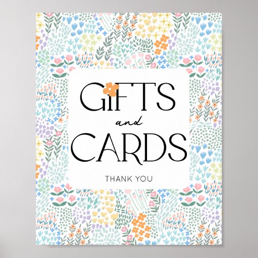 Modern Floral Girl Baby shower Cadeaus en Kaart Si Poster (Voorkant)